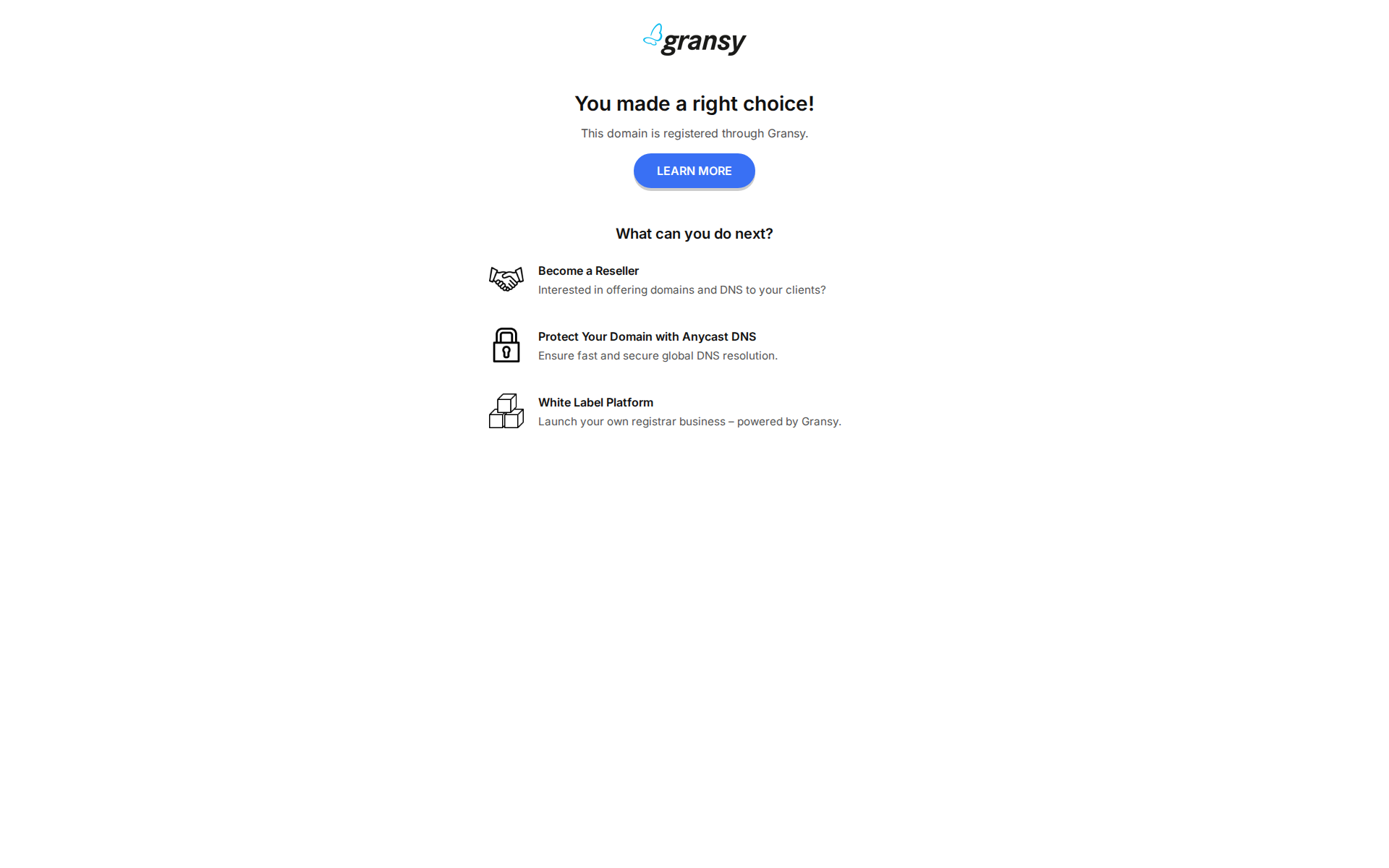 Gransy – You made a right choice! - This domain is registered through Gransy.
