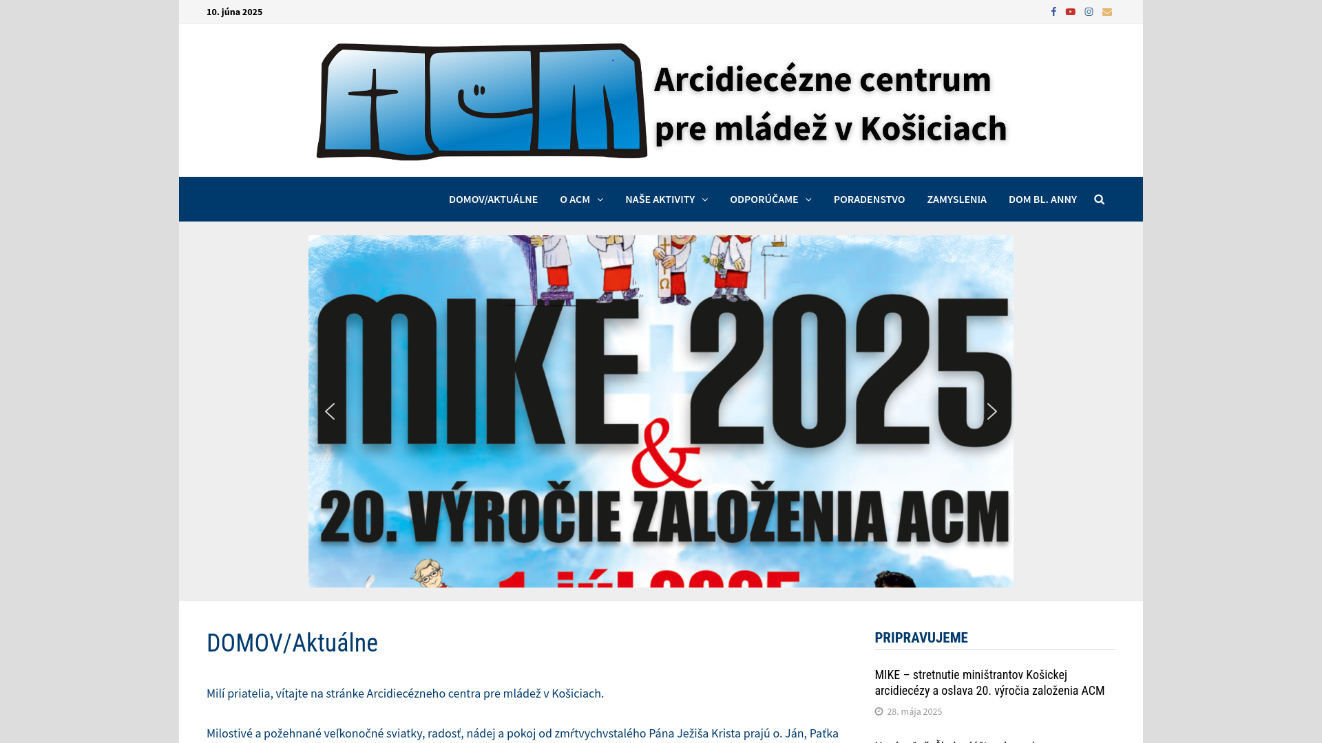 Screenshot domény acmko.sk | ACMko – Arcidiecézne centrum pre mládež