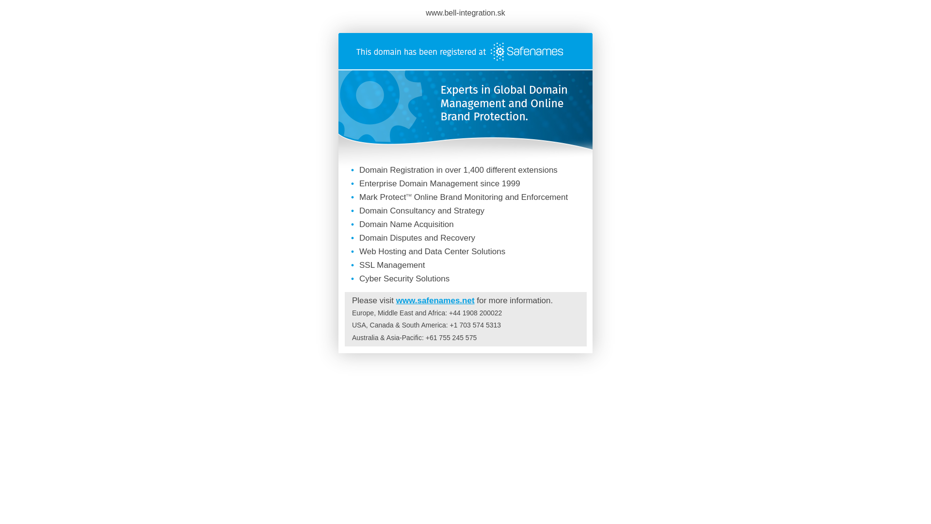 Screenshot domény bell-integration.sk | Domain Registered at Safenames