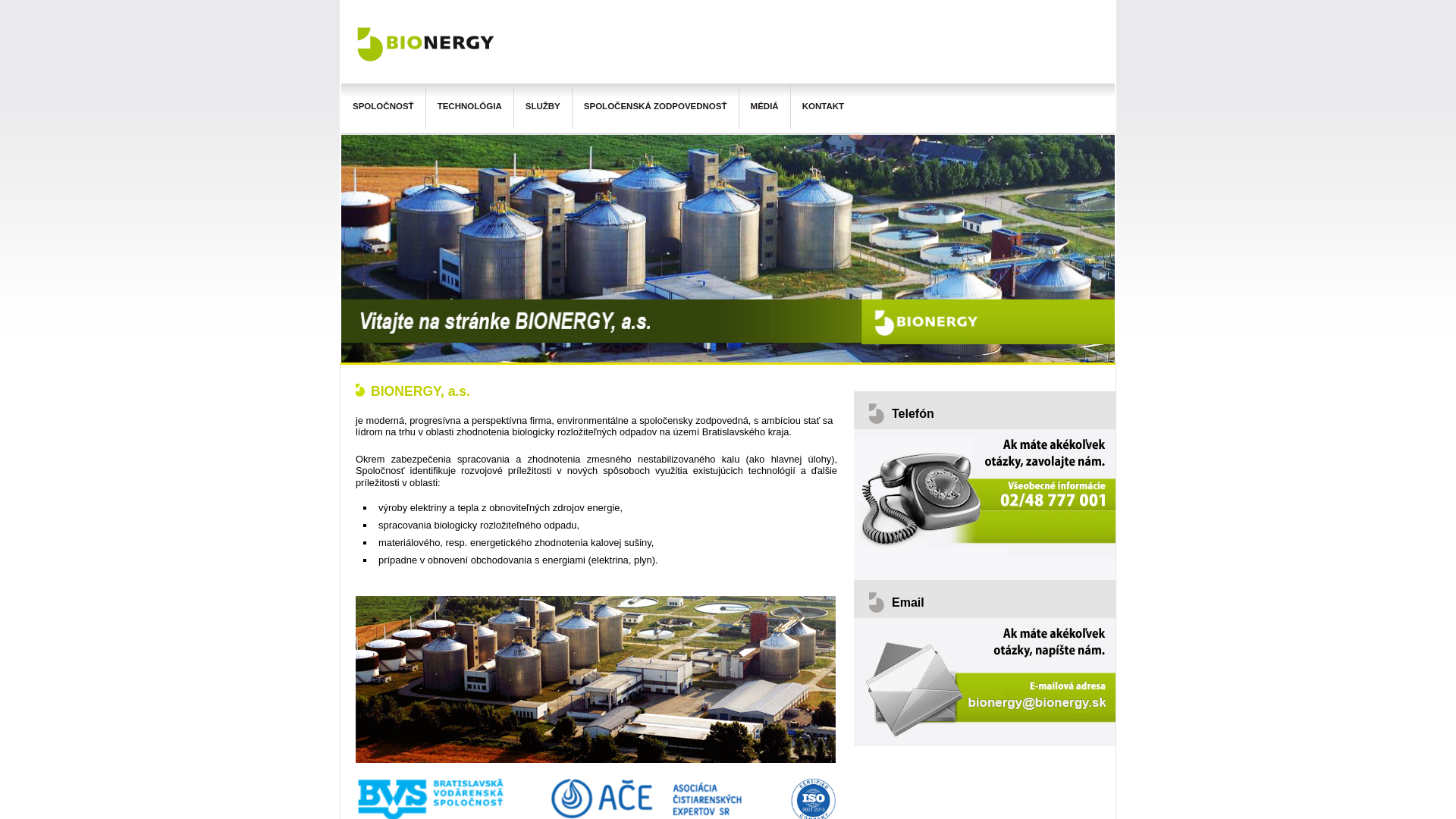 Screenshot domény bionergy.sk | BIONERGY, a.s. | Bionergy