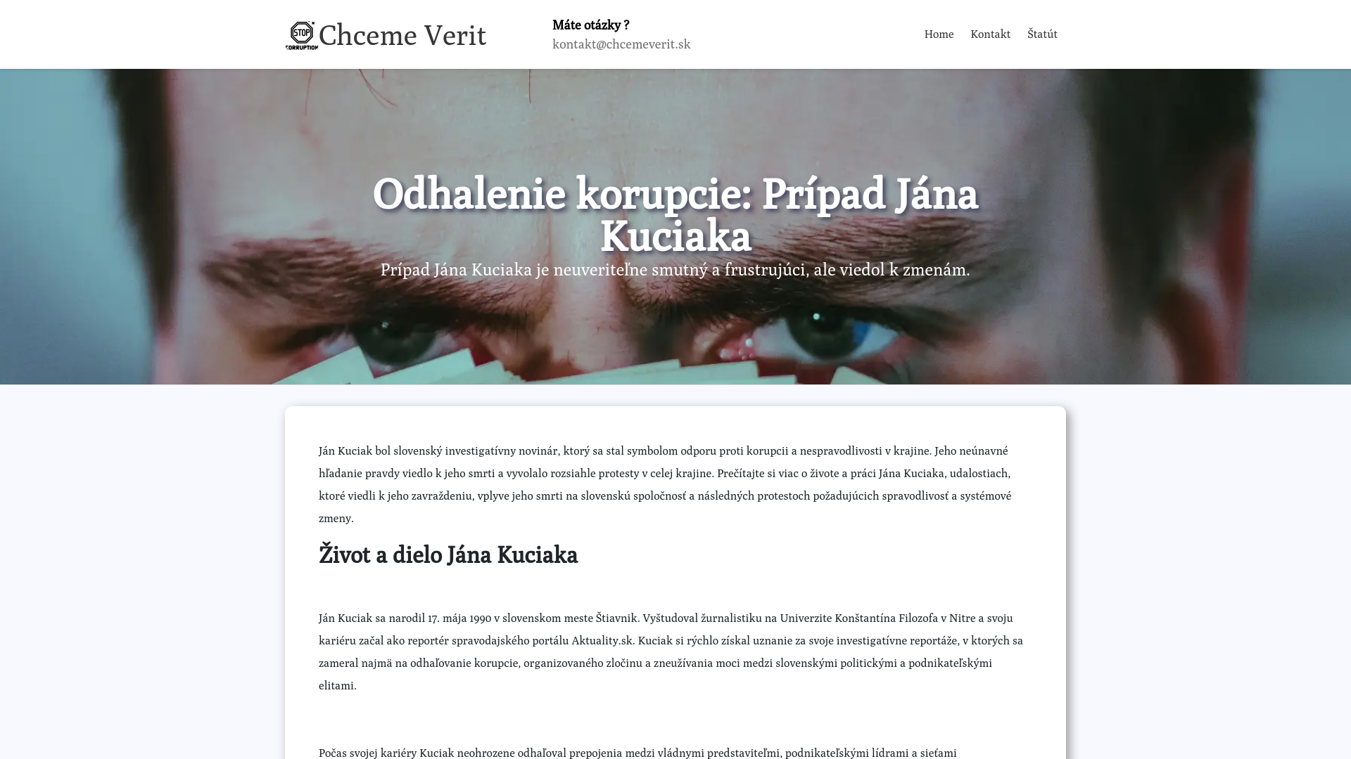 Screenshot domény chcemeverit.sk | Odhalenie korupcie: Prípad Jána Kuciaka