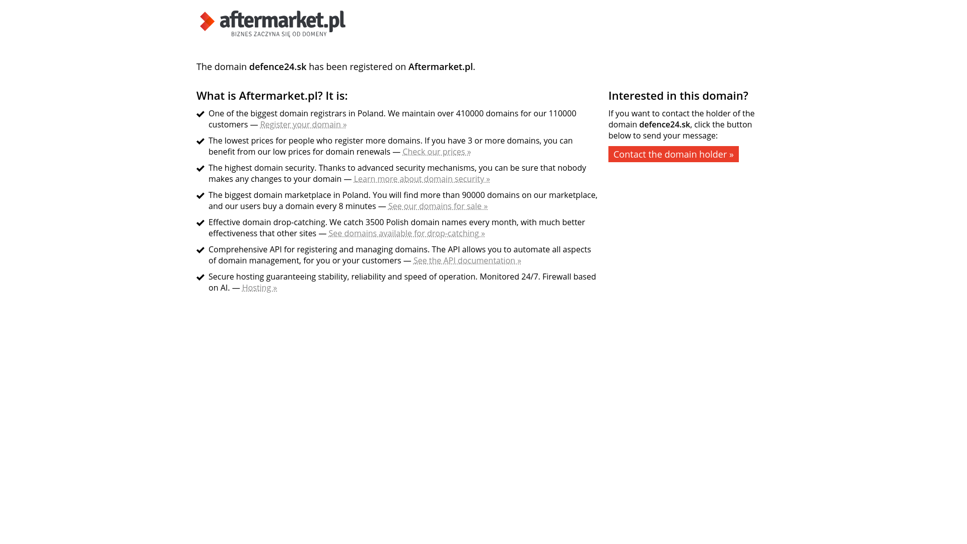 Screenshot domény defence24.sk | Aftermarket.pl :: domain defence24.sk