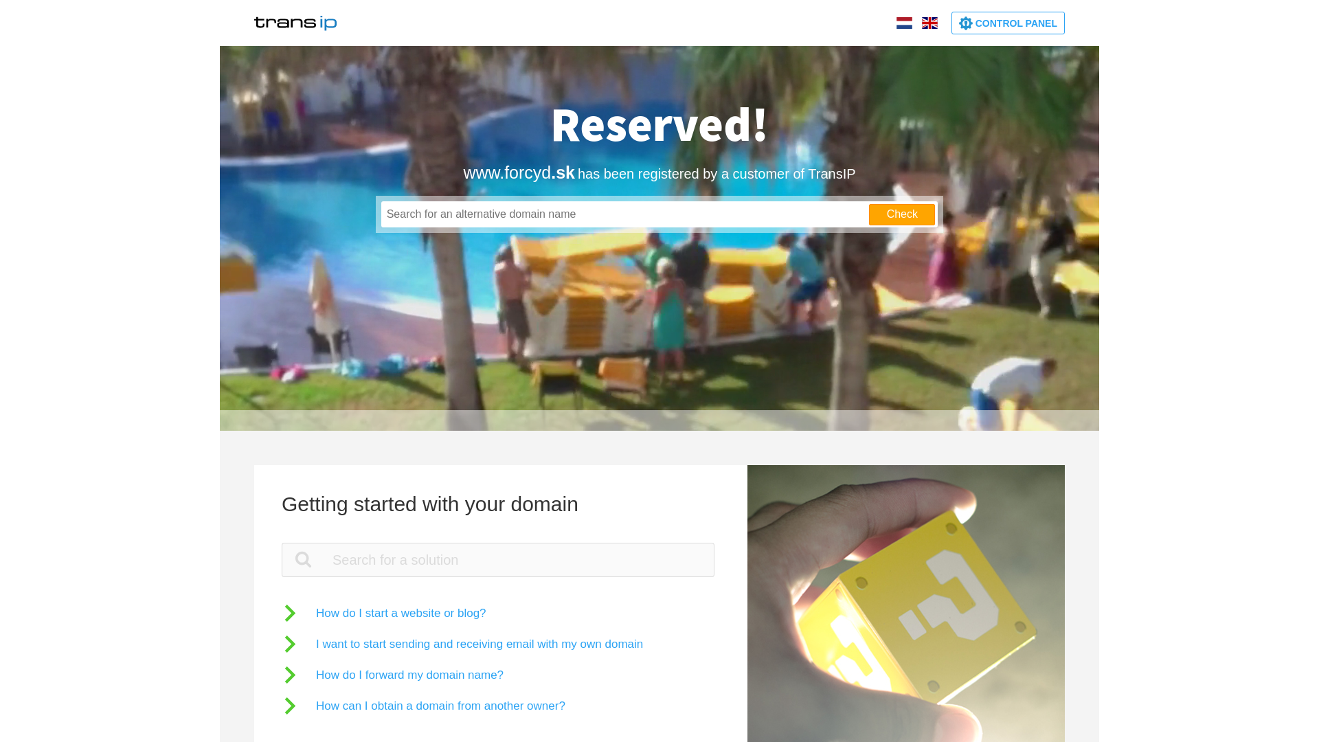 Screenshot domény forcyd.sk | TransIP - Reserved domain