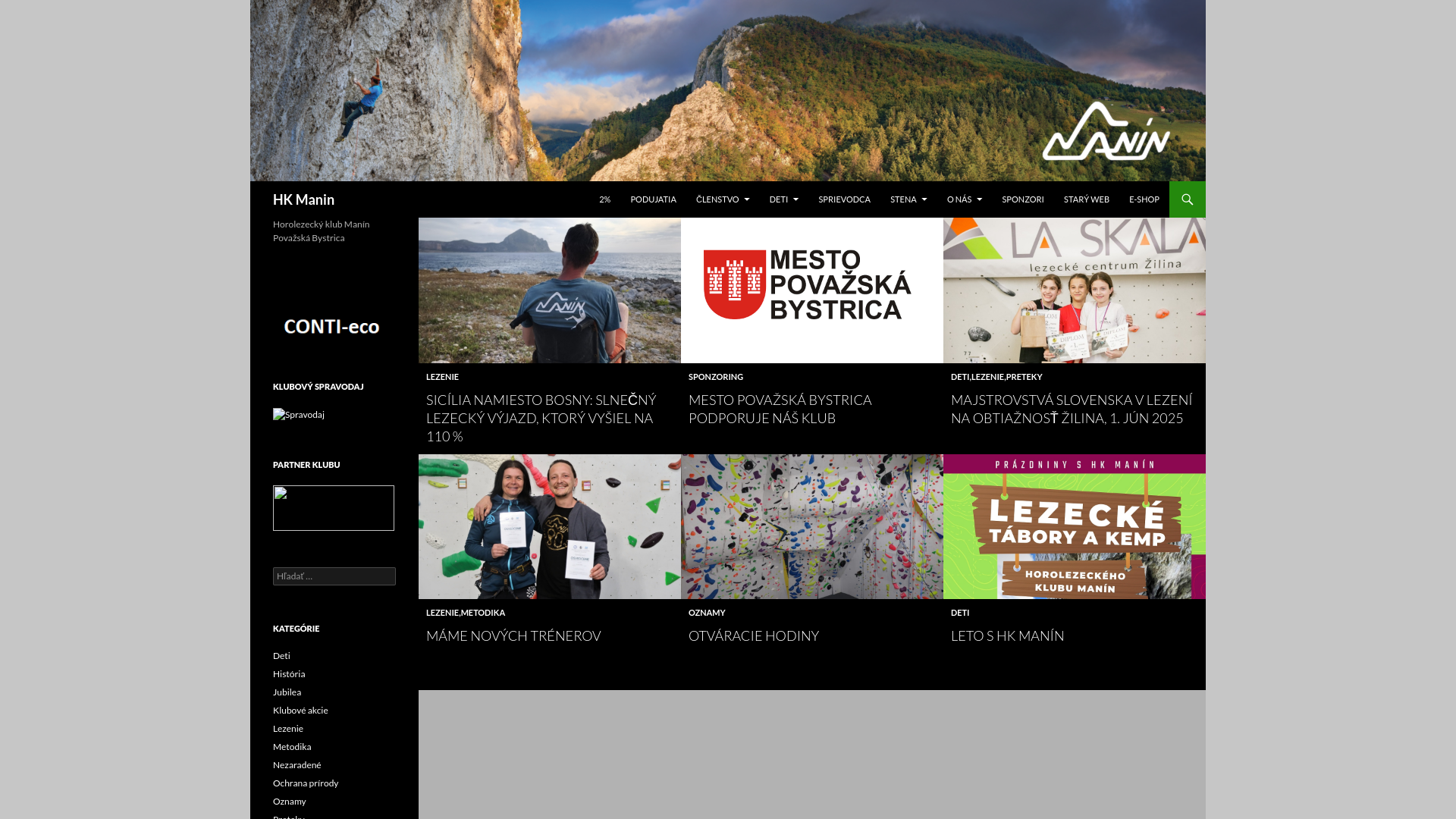 Screenshot domény hkmanin.sk | HK Manin | Horolezecký klub Manín Považská Bystrica