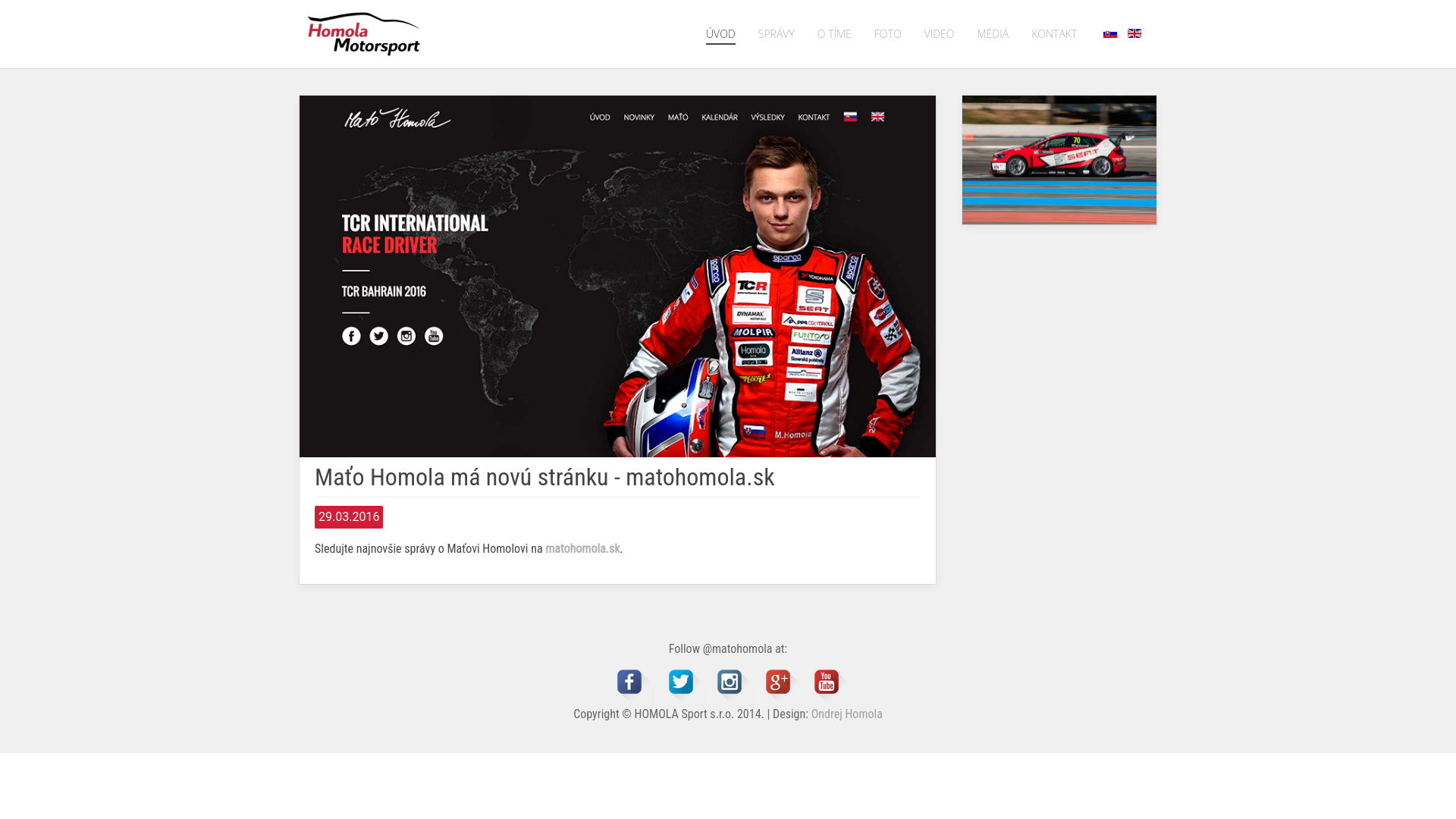 Screenshot domény homolamotorsport.sk | Úvod // Homola Motorsport