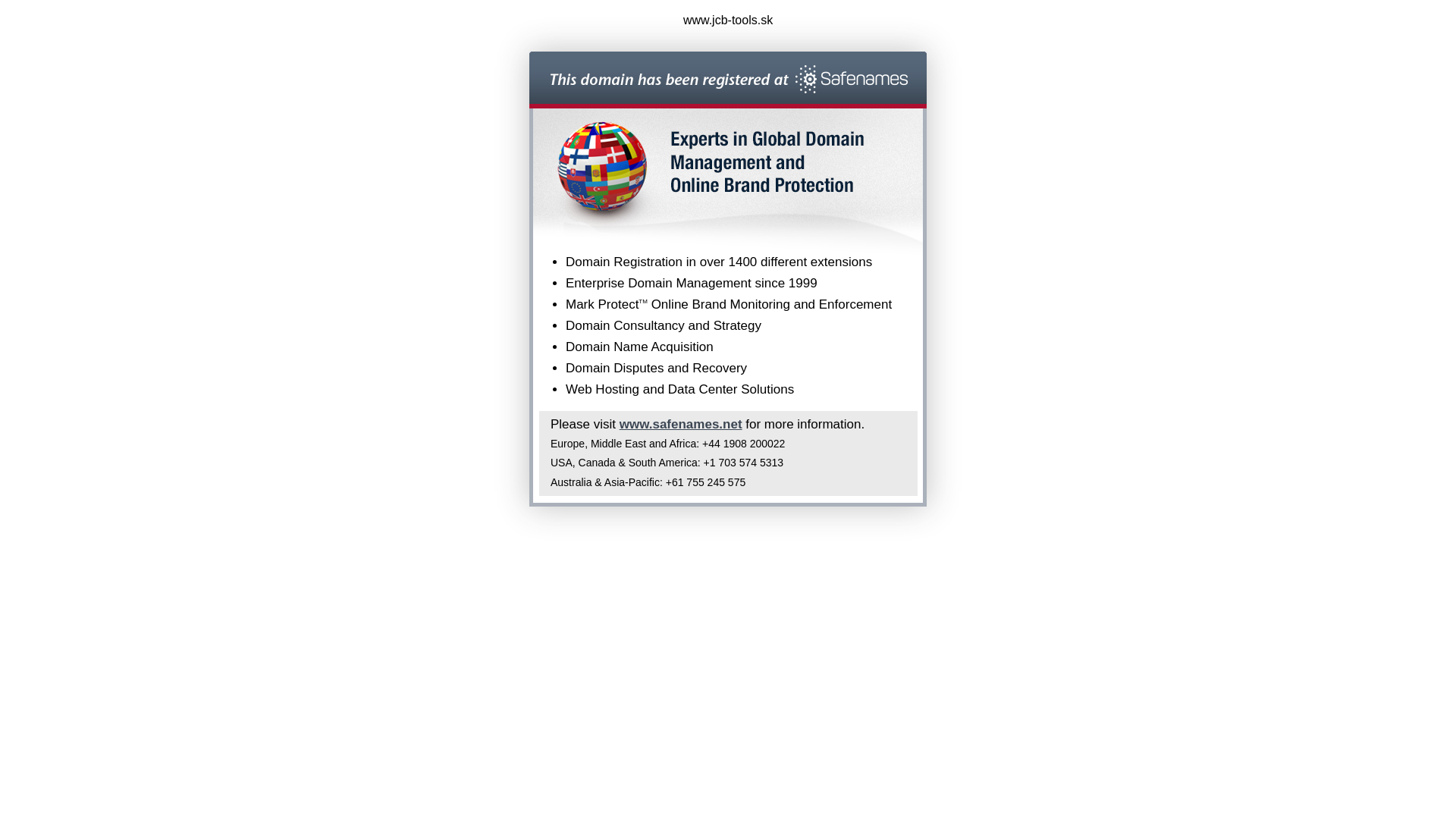 Screenshot domény jcb-tools.sk | Domain Registered at Safenames