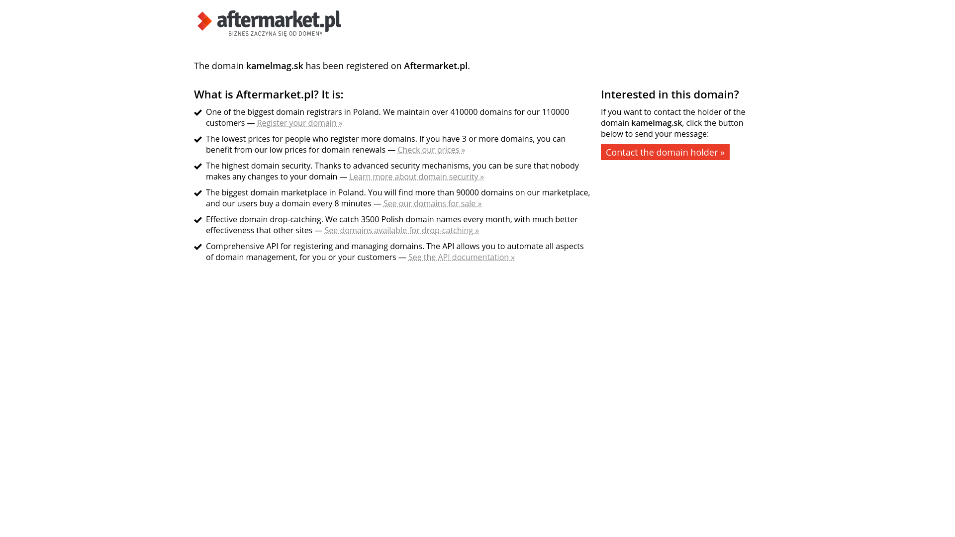 Screenshot domény kamelmag.sk | Aftermarket.pl :: domain kamelmag.sk