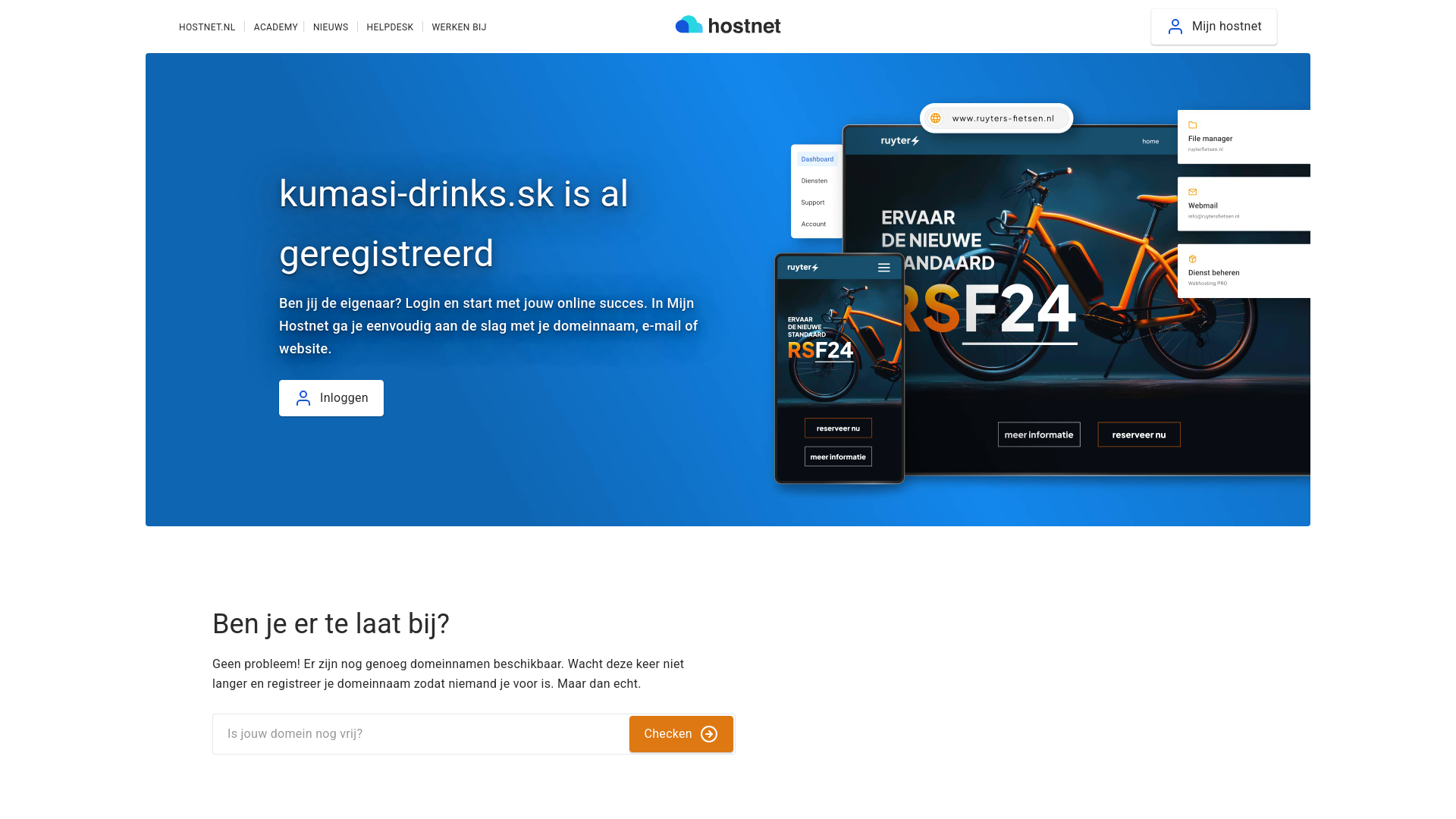 Screenshot domény kumasi-drinks.sk | Hostnet: De grootste domeinnaam- en hostingprovider van Nederland.