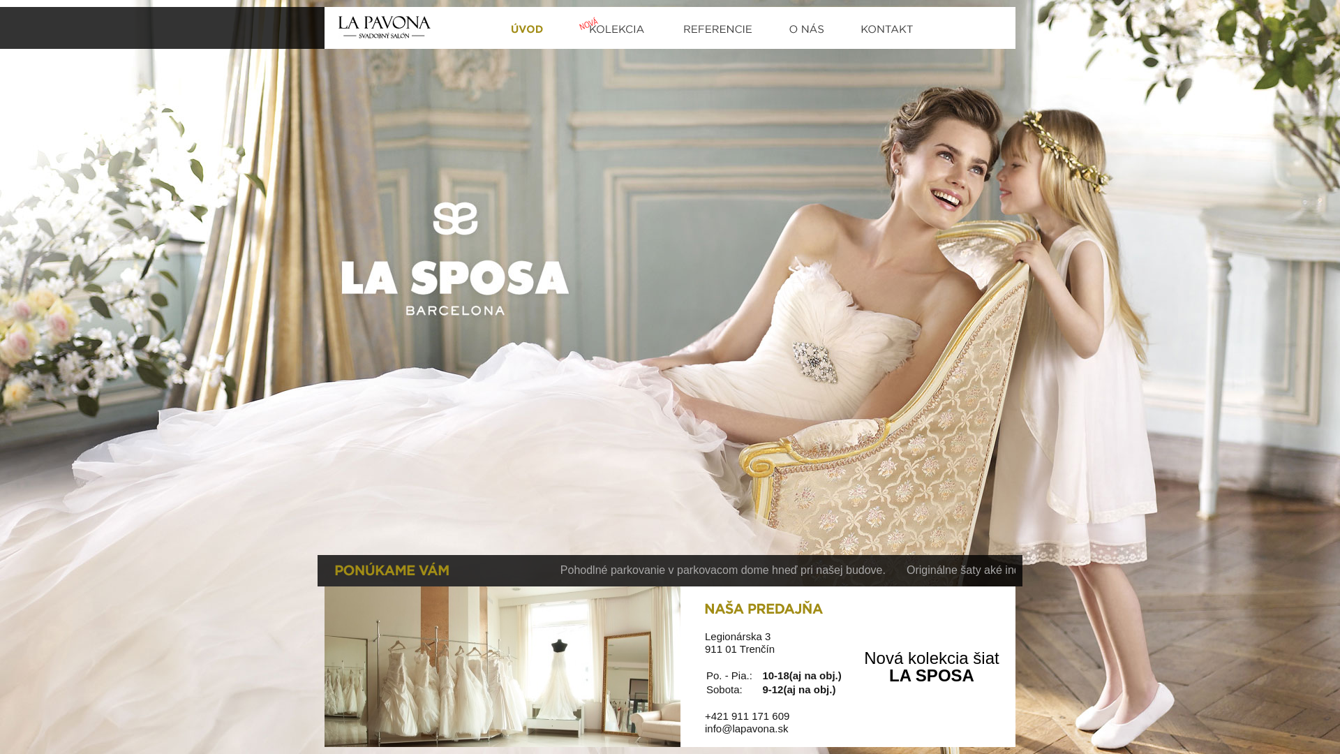 Screenshot domény lapavona.sk | Svadobný salón La Pavona - Trenčín