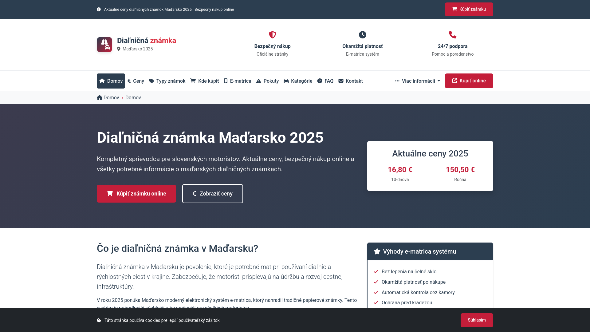 Screenshot domény madarska-dialnicna-znamka.sk | Diaľničná známka Maďarsko 2025 - Ceny, nákup online, všetko čo potrebujete vedieť