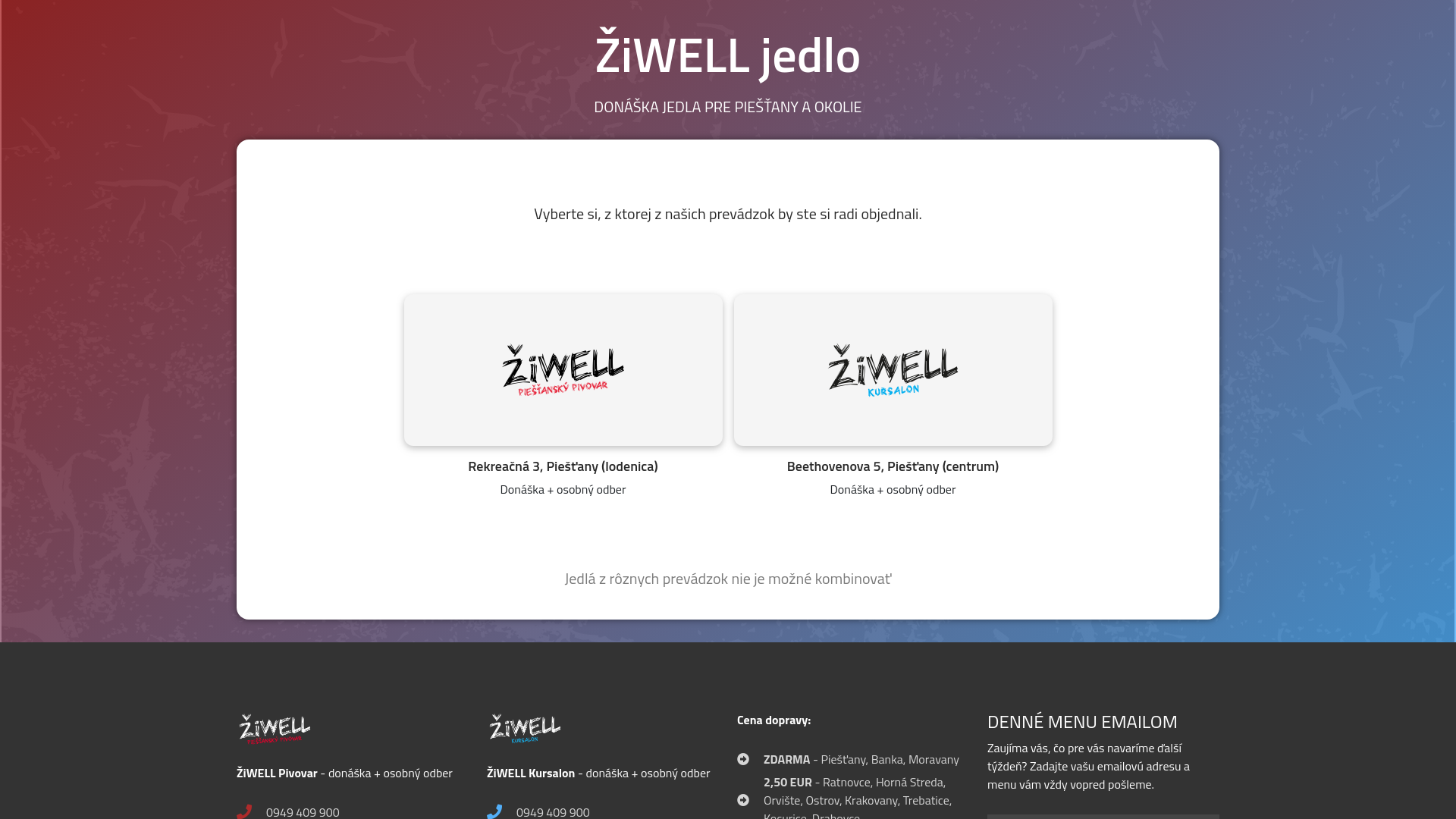 Screenshot domény menupiestany.sk | Ziwell výber prevádzky