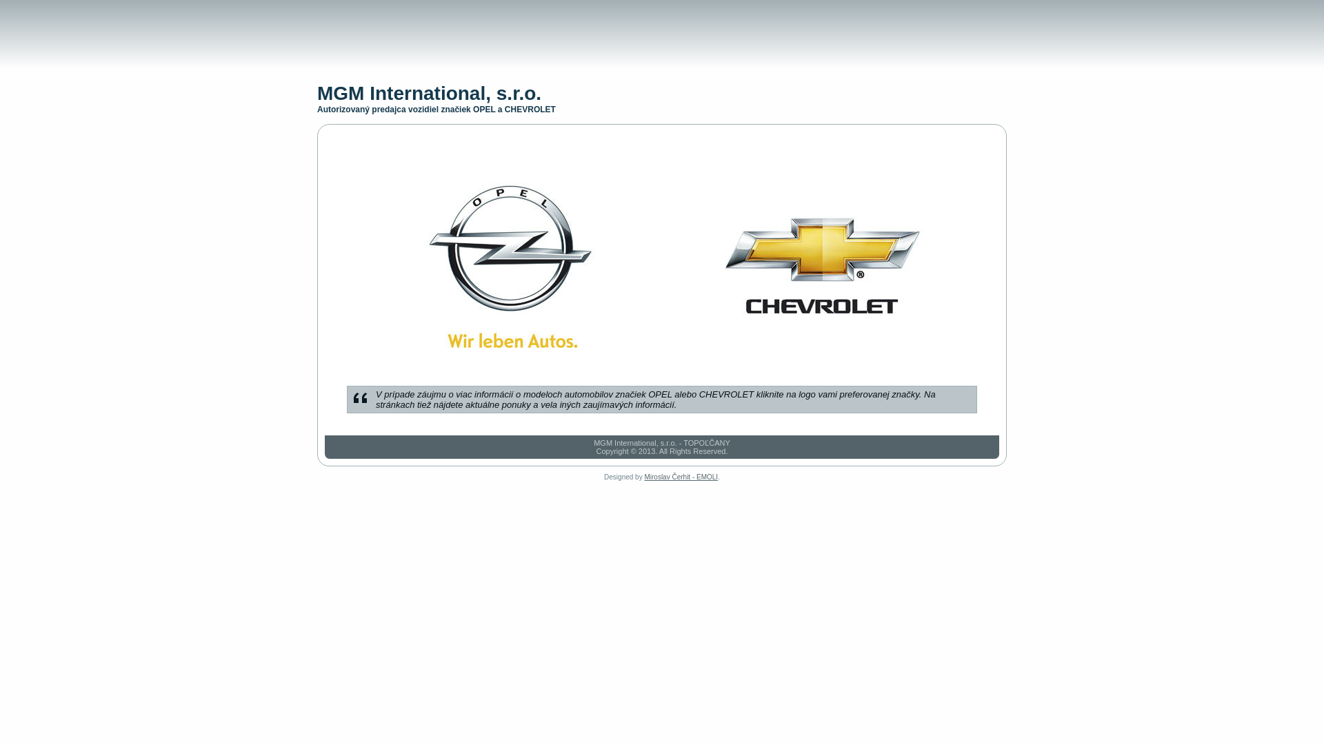 Screenshot domény mgmauto.sk | MGM International, s.r.o. - Predajca vozidiel Opel a Chevrolet