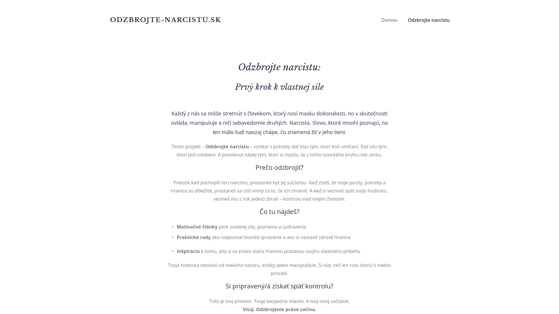 Screenshot domény odzbrojte-narcistu.sk