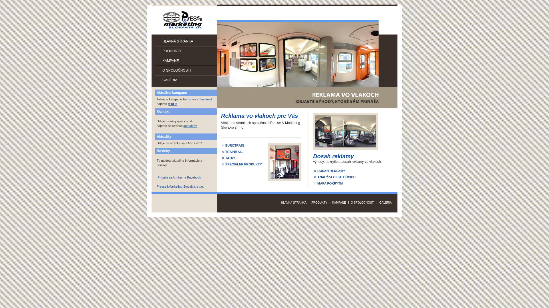 Screenshot domény pmslovakia.sk | Reklama Vo Vlakoch | Presse & Marketing Slovakia s.r.o.