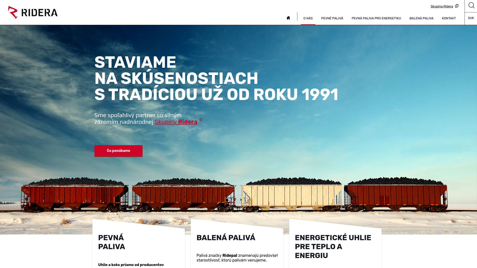 Screenshot domény ridera.sk | Predaj uhlia a koksu - Ridera SlovakiaRidera | Predaj uhlia a pevných palív