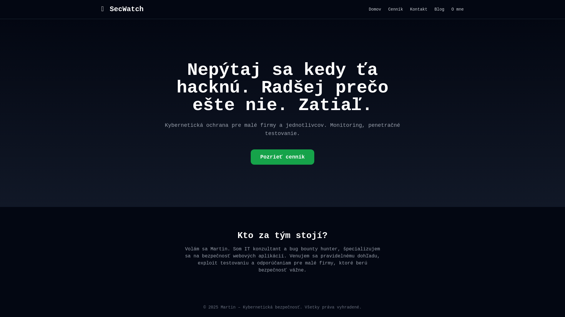 Screenshot domény secwatch.sk | Kybernetická bezpečnosť