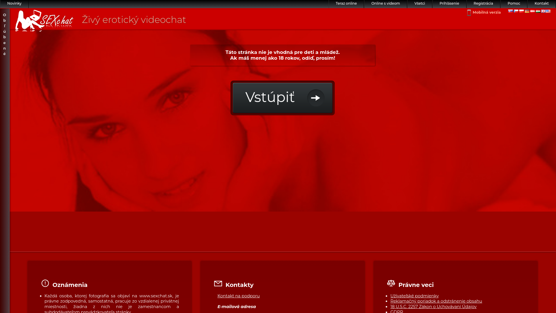 Screenshot domény sexchat.sk | Živý erotický video chat, sexy slovenské kočky a chalani.