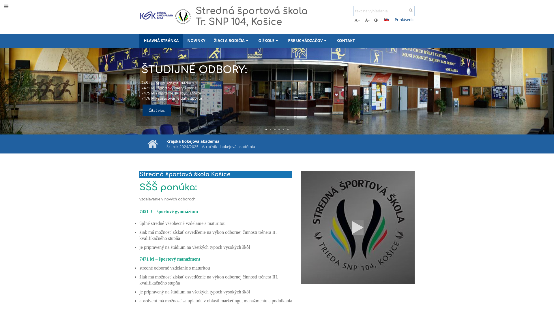 Screenshot domény sportgymke.sk | Športové gymnázium, Tr. SNP 104, Košice - sportgymke.edupage.sk